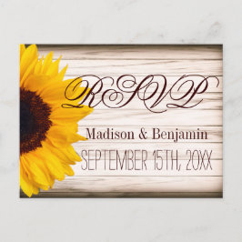 Postal De Invitación Country Sunflowers Rustic Wood RSVP POSTCARDS