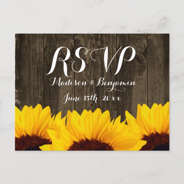 Postal De Invitación Country Sunflowers Rustic Wood RSVP POSTCARDS (Anverso)