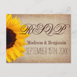 Postal De Invitación Country Sunflowers Rústica Burlap RSVP POSTCARDS