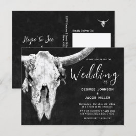 Postal De Invitación Country Western Black And White Rodeo Bull Skull