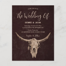 Postal De Invitación Country Western Brown Rustic Bull Skull
