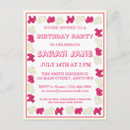 Postal De Invitación Crackers de animales rosados Cookies Fiesta de cum