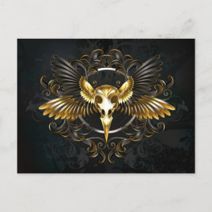 Postal De Invitación Cráneo de pájaro dorado sobre fondo negro