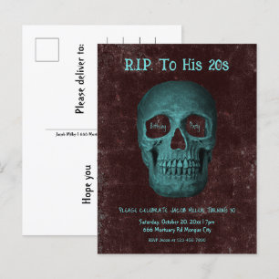 Postal De Invitación Cráneo gótico oscuro Verde azulado de Brown QEPD a