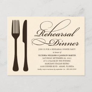 POSTAL DE INVITACIÓN CREAM FLATWARE   REHEARSAL DINNER INVITE