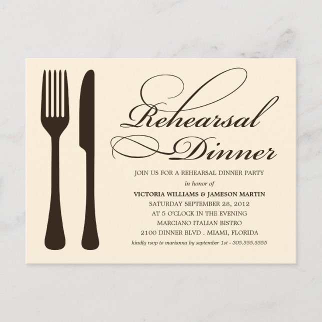 POSTAL DE INVITACIÓN CREAM FLATWARE | REHEARSAL DINNER INVITE (Anverso)