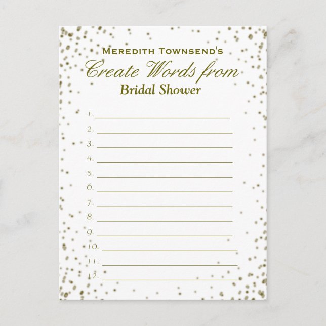 Postal De Invitación Crear palabras | confetti de efecto metalizado dor (Anverso)