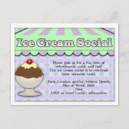 Postal De Invitación Crema de hielo social, sundae de rayas moradas/ver