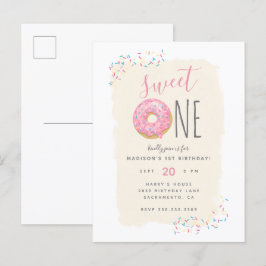 Postal De Invitación Crema | Dulce de anillos rosados Dulce primer cump