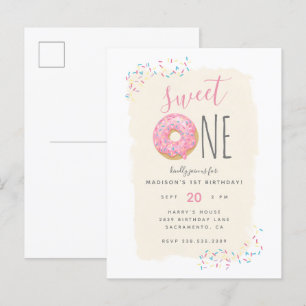 Postal De Invitación Crema   Dulce de anillos rosados Dulce primer cump