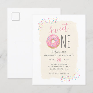 Postal De Invitación Crema | Dulce de anillos rosados Dulce primer cump