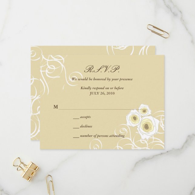 Postal De Invitación Crema Rosas y Swirls Elegant Romantic Wedding RSVP (Anverso/Reverso In Situ)