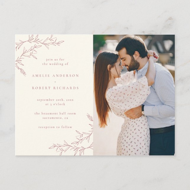 Postal De Invitación Crema simple y Boda fotográfico de follaje rojo ap (Anverso)