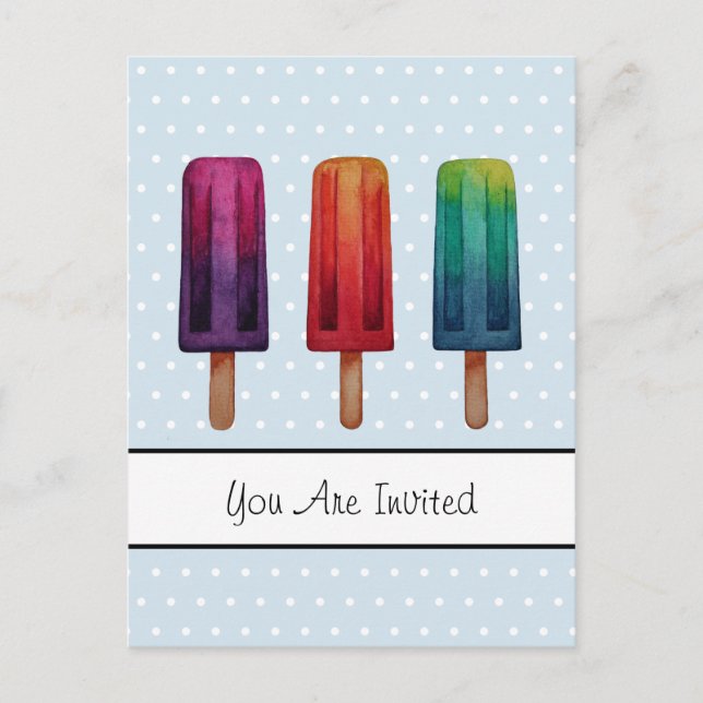 Postal De Invitación Cremas de hielo acuáticas cúrcules popsicas (Anverso)