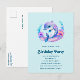 Postal De Invitación Criatura del Mar de los Delfines de Cute Cumpleaño