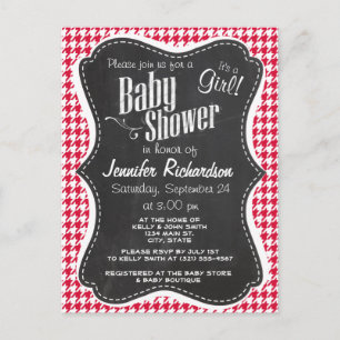 Postal De Invitación Crimson Houndstoth; Retro Chalkboard