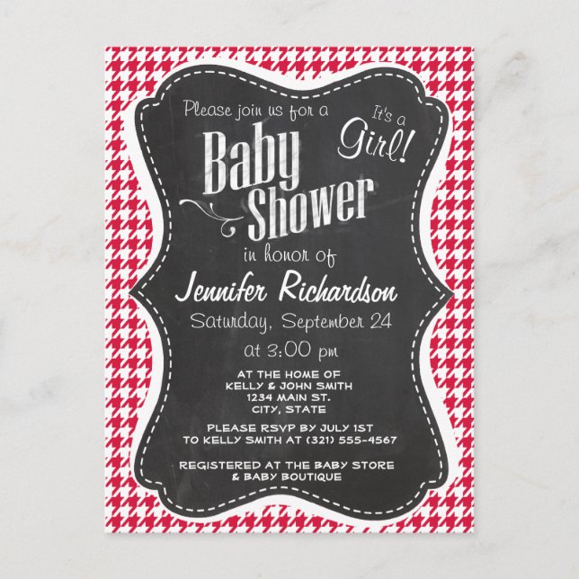 Postal De Invitación Crimson Houndstoth; Retro Chalkboard (Anverso)