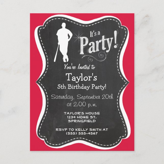 Postal De Invitación Crimson Red Baseball (Anverso)