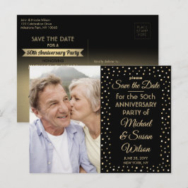 Postal De Invitación CUALQUIER Aniversario 1 Foto Negro y Oro Guardar l