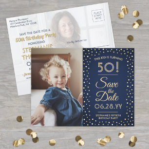 Postal De Invitación Cualquier Cumpleaños 2 Foto Azul Marino Dorado Gua