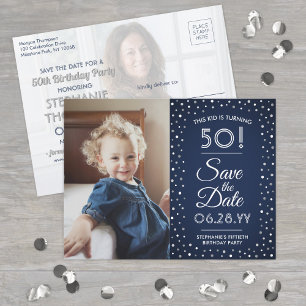 Postal De Invitación CUALQUIER cumpleaños 2 foto de la Marina Azul blan