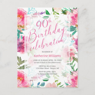 Postal De Invitación Cualquier edad Pico Tropical Floral Rosa 90º cumpl