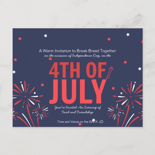 Postal De Invitación Cuatro de Julio lleno de estrellas (Anverso)