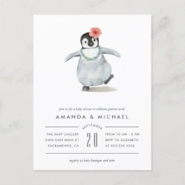 Postal De Invitación Cuidada acuarela bebé Pingüino Baby Shower