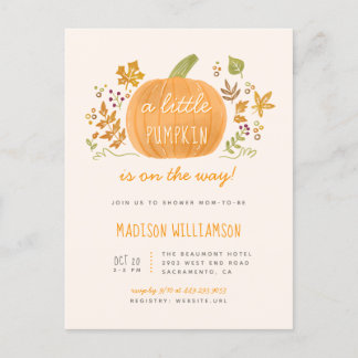 Postal De Invitación Cuidada acuarela Caída Pequeña Calabaza Baby Showe