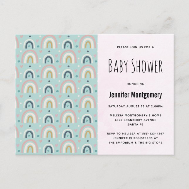 Postal De Invitación Cuidado y caprichoso patrón de arco iris Baby Show (Anverso)