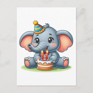 Postal De Invitación Cumpleaños 11 de elefante adorable