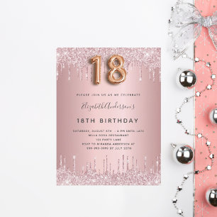 Postal De Invitación Cumpleaños 18 rosa polvo de rosa brillo rosa lujo
