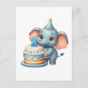 Postal De Invitación Cumpleaños 2 de elefante lindo