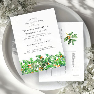 Postal De Invitación Cumpleaños 30 Holly Diciembre Flor del Mes de Naci