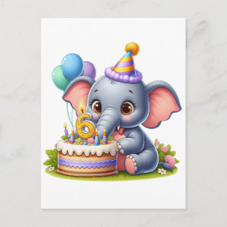 Postal De Invitación Cumpleaños 6 de elefante lindo