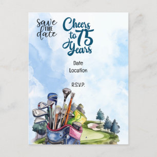 Postal De Invitación Cumpleaños 75 del golfista con bolsa de golf Salve