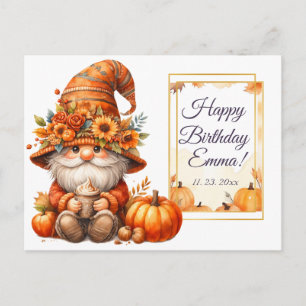 Postal De Invitación Cumpleaños Acuarela Otoño Flor Silvestre Calabaza