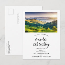 Postal De Invitación Cumpleaños con foto escénica de colinas onduladas 