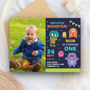 Postal De Invitación Cumpleaños con la primera foto de Little Monster