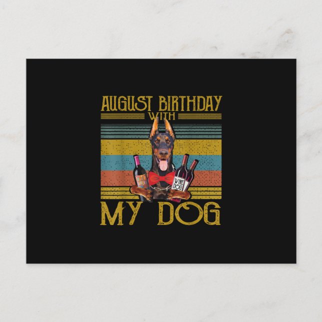 Postal De Invitación Cumpleaños de agosto con mi perro Doberman Pinsche (Anverso)