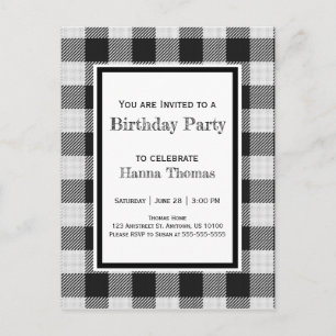 Postal De Invitación Cumpleaños de Black Buffalo Plaid