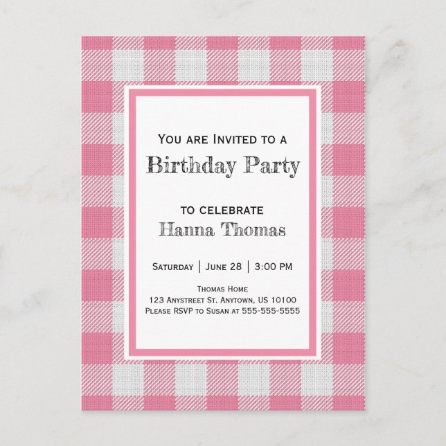 Postal De Invitación Cumpleaños de Búfalo Rosado (Anverso)