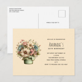 Postal De Invitación Cumpleaños de Flores Caprichosas en una Maceta