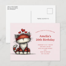 Cumpleaños de Gatito Adorable con Corazones de Amo