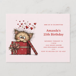Postal De Invitación Cumpleaños de gatito de dibujos animados lindo en