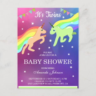 Postal De Invitación Cumpleaños de gemelos unicornio lindo