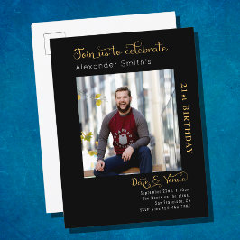 Postal De Invitación Cumpleaños de la foto de oro negro de cualquier añ