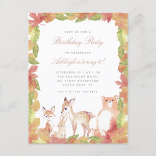 Postal De Invitación Cumpleaños de las hojas de acuarela y animales de 