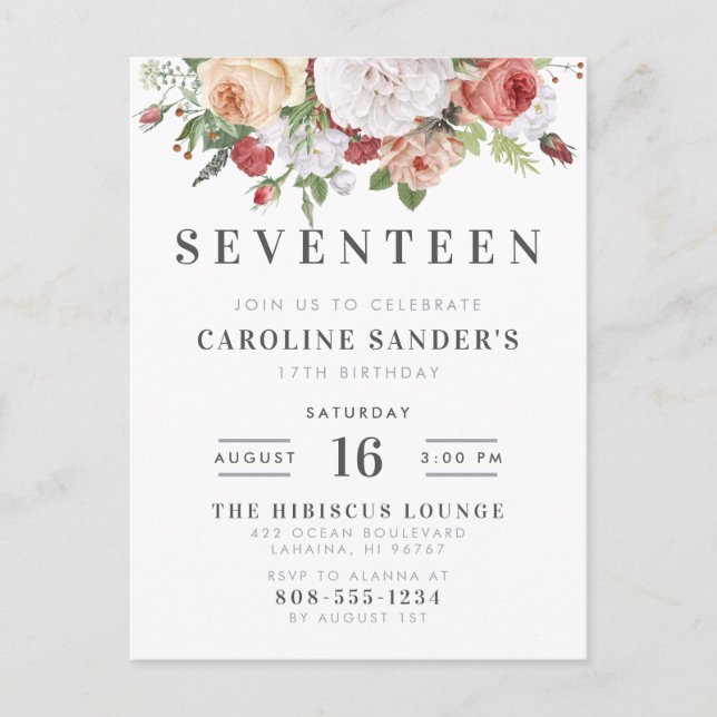 Postal De Invitación Cumpleaños de las letras modernas y las acuarelas (Anverso)