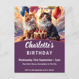 Postal De Invitación Cumpleaños de los gatos